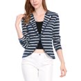 thumbnail image 1 of MODA NOVA Juniors Notched Lapel Button Decor Thin Striped Blazer, 1 of 6