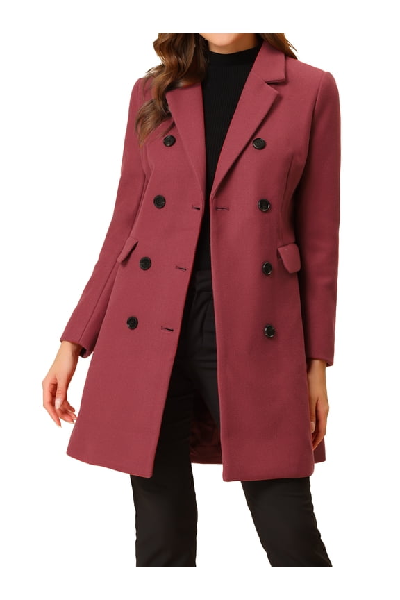 Juniors Notched Lapel Double Breasted Back Vent Longline Overcoat