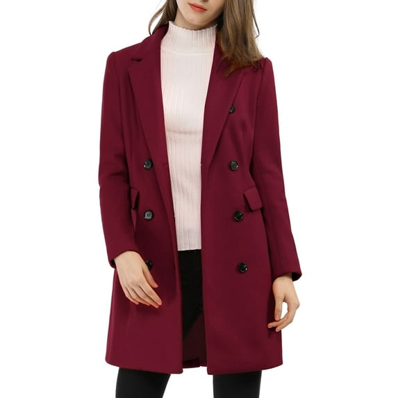 MODA NOVA Juniors Notched Lapel Double Breasted Back Vent Longline Overcoat