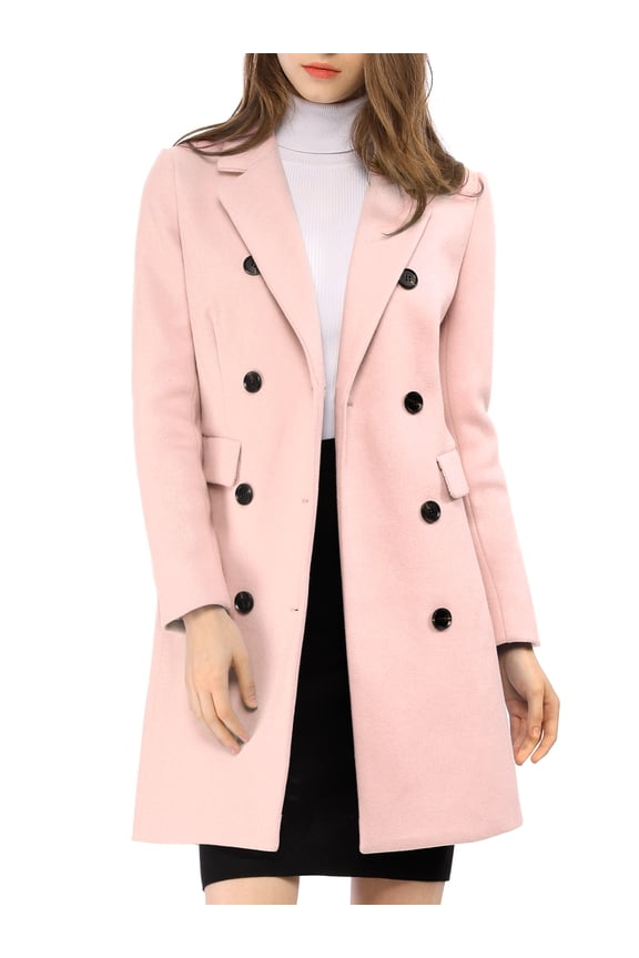 Juniors Notched Lapel Double Breasted Back Vent Longline Overcoat