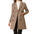 thumbnail image 1 of MODA NOVA Juniors Notched Lapel Double Breasted Back Vent Longline Overcoat, 1 of 6