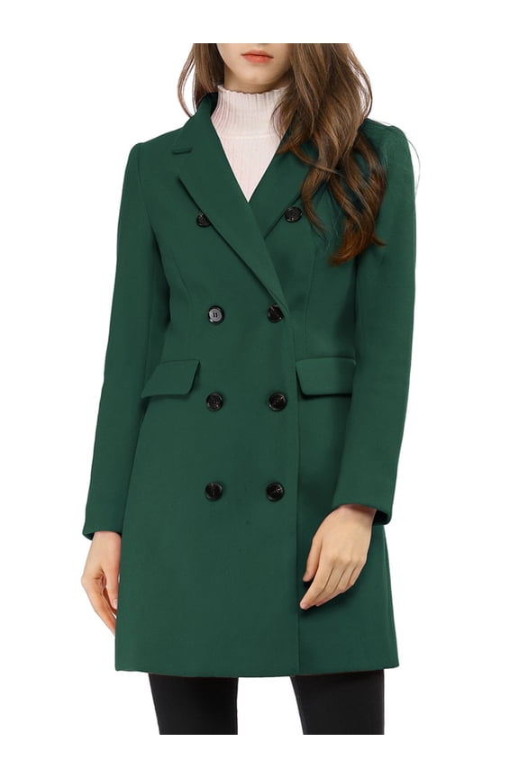 Juniors Notched Lapel Double Breasted Back Vent Longline Overcoat