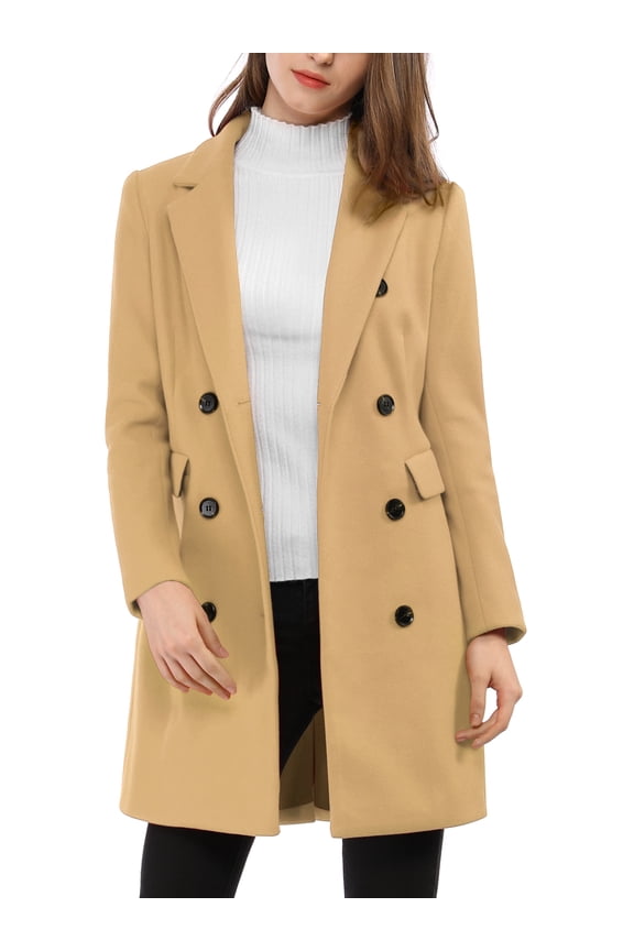 Juniors Notched Lapel Double Breasted Back Vent Longline Overcoat