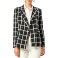 thumbnail image 1 of MODA NOVA Juniors Notched Lapel Double Breasted Padded Shoulder Plaid Blazer Black White S, 1 of 6