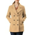 thumbnail image 1 of MODA NOVA Juniors Notched Lapel Double-Breasted Pocket Mid Thigh Overcoat, 1 of 7