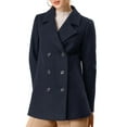 thumbnail image 1 of MODA NOVA Juniors Notched Lapel Double-Breasted Pocket Mid Thigh Overcoat, 1 of 7