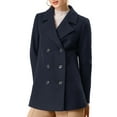 thumbnail image 1 of MODA NOVA Juniors Notched Lapel Double-Breasted Pocket Mid Thigh Overcoat, 1 of 7