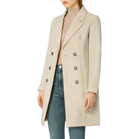 MODA NOVA Juniors Notched Lapel Double Breasted Winter Long Trenchcoat L Cream White