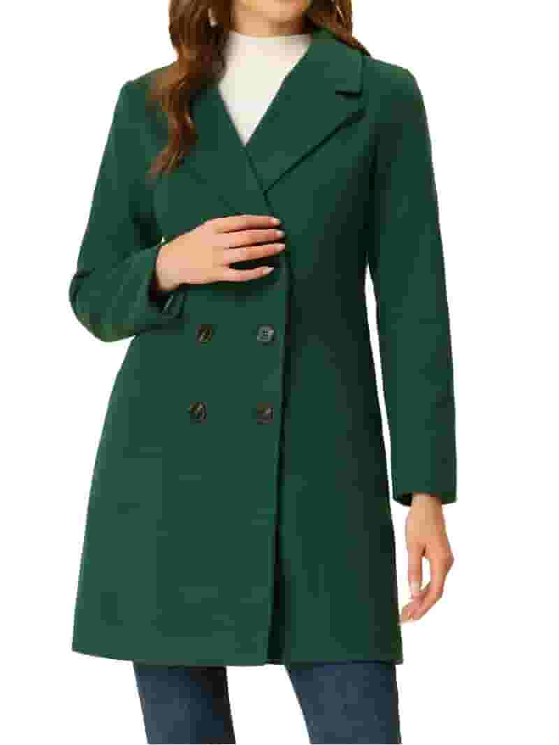 ブルゾン Semi Couture Double-Breasted Green Short Coat MODA NOVA Juniors Notched Lapel Double Breasted Winter Long