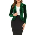 thumbnail image 1 of MODA NOVA Juniors Notched Lapel Long Sleeve Button Office Business Velvet Blazer Dark Green M, 1 of 5