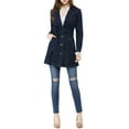 thumbnail image 1 of MODA NOVA Juniors Notched Lapel Long Sleeves Button Belted Long Denim Jacket, 1 of 7