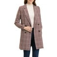 thumbnail image 1 of MODA NOVA Juniors Notched Lapel Long Sleeves Double Breasted Plaid Blazer, 1 of 7