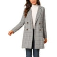 thumbnail image 1 of MODA NOVA Juniors Notched Lapel Long Sleeves Double Breasted Plaid Blazer, 1 of 7