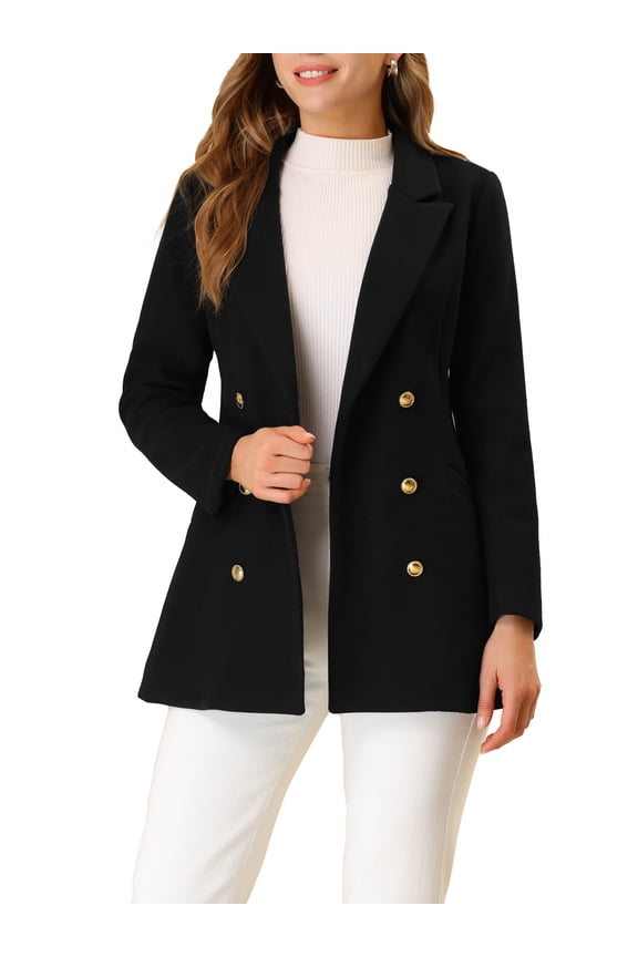 Juniors Notched Lapel Long Sleeves Double Breasted Winter Trenchcoat