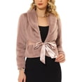 thumbnail image 1 of MODA NOVA Juniors Notched Lapel Long Sleeves Open Front Fleece Cropped Coat Dusty Pink L, 1 of 5