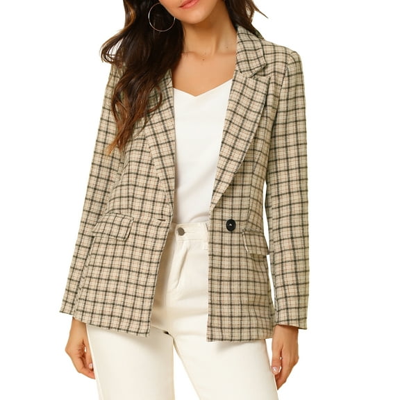 MODA NOVA Juniors Notched Lapel One Button Hip Length Houndstooth Blazer