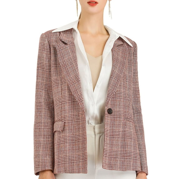 MODA NOVA Juniors Notched Lapel One Button Hip Length Houndstooth Blazer