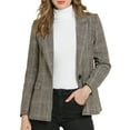 thumbnail image 1 of MODA NOVA Juniors Notched Lapel One Button Hip Length Houndstooth Blazer, 1 of 7