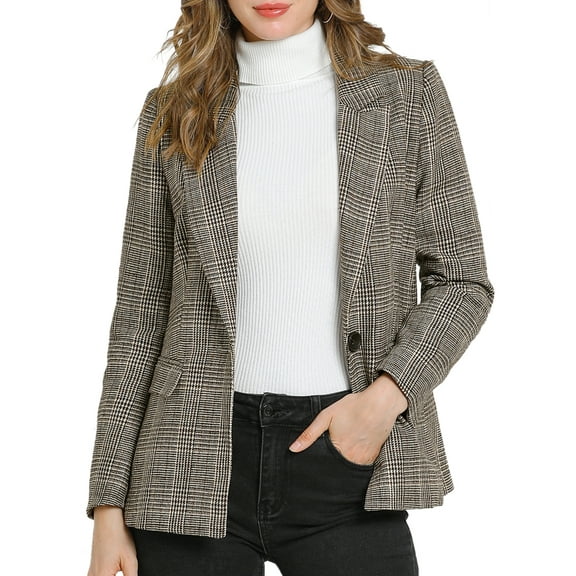 MODA NOVA Juniors Notched Lapel One Button Hip Length Houndstooth Blazer