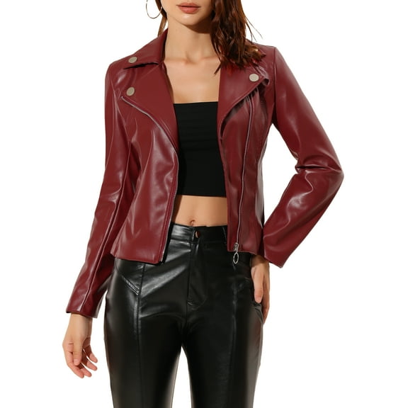 MODA NOVA Juniors Notched Lapel Zipper PU Faux Leather Motorcycle Jacket