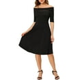 thumbnail image 1 of MODA NOVA Juniors Off Shoulder Elegant Mesh Panel Party Cocktail Midi Dress XS Black, 1 of 5
