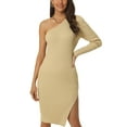thumbnail image 1 of INSPIRE CHIC Women's One Shoulder Sloping Sleeveless Long Sleeve Midi Party Cocktail Dress L Khaki, 1 of 6