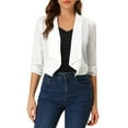 thumbnail image 1 of MODA NOVA Juniors Open Front Shawl Lapel 3/4 Ruched Sleeves Chiffon Crop Blazer, 1 of 5