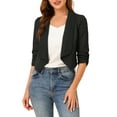 thumbnail image 1 of MODA NOVA Juniors Open Front Shawl Lapel 3/4 Ruched Sleeves Chiffon Crop Blazer, 1 of 6