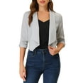 thumbnail image 1 of MODA NOVA Juniors Open Front Shawl Lapel 3/4 Ruched Sleeves Chiffon Crop Blazer, 1 of 5