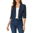 thumbnail image 1 of MODA NOVA Juniors Open Front Shawl Lapel 3/4 Ruched Sleeves Chiffon Crop Blazer, 1 of 5
