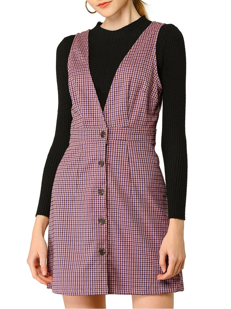 pink check pinafore dress Simply Be Women's Pink Buckle Strap Check Pinafore Dress