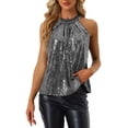 thumbnail image 1 of MODA NOVA Juniors Party Club Cocktail Sparkle Sleeveless Vest Tank Camisole Sequin Halter Tops Black S, 1 of 5
