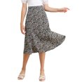 thumbnail image 1 of MODA NOVA Juniors Peasant Elastic Waist A-Line Leave Print Midi Skirt Navy XS, 1 of 5