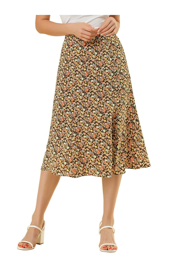 Juniors Peasant Elastic Waist A-Line Printed Midi Skirt