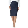 thumbnail image 1 of MODA NOVA Juniors Pencil Skirt High Waist Pleated Front Work Midi Skirts Dark Blue M, 1 of 5