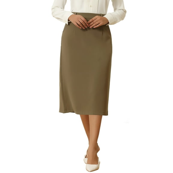 MODA NOVA Juniors Pencil Skirt High Waist Split Back Work Midi Skirts Brown M
