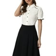 thumbnail image 1 of MODA NOVA Juniors Peter Pan Collar Blouse Contrast Trim Puff Short Sleeve Button Down Shirt, 1 of 4