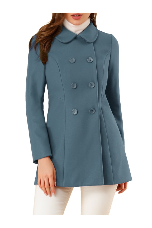 Juniors Peter Pan Collar Double Breasted Long Sleeve Winter Coat