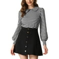 thumbnail image 1 of MODA NOVA Juniors' Peter Pan Collar Houndstooth Plaid Long Sleeve Button Back Blouses, 1 of 1