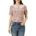 thumbnail image 1 of MODA NOVA Juniors Peter Pan Collar Ruffled Bubble Short Sleeve Floral Blouse, 1 of 6