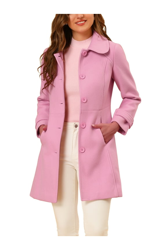Juniors Peter Pan Collar Single Breasted Button Front Winter Coat