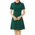 thumbnail image 1 of MODA NOVA Juniors Peter Pan Contrast Collar Short Sleeves Flare Dress S Green, 1 of 4
