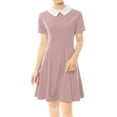thumbnail image 1 of MODA NOVA Juniors Peter Pan Contrast Collar Short Sleeves Flare Dress XS Pink, 1 of 4