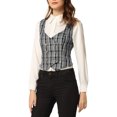 thumbnail image 1 of MODA NOVA Juniors Plaid Double Breasted Cinched Waist Racerback Suit Vest Black XS, 1 of 5
