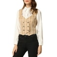 thumbnail image 1 of MODA NOVA Juniors Plaid Double Breasted Cinched Waist Racerback Suit Vest Khaki XS, 1 of 5