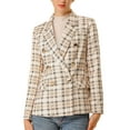 thumbnail image 1 of MODA NOVA Juniors Plaid Double Breasted Notched Lapel Blazer Jackets, 1 of 7