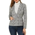 thumbnail image 1 of MODA NOVA Juniors Plaid Double Breasted Notched Lapel Blazer Jackets, 1 of 7
