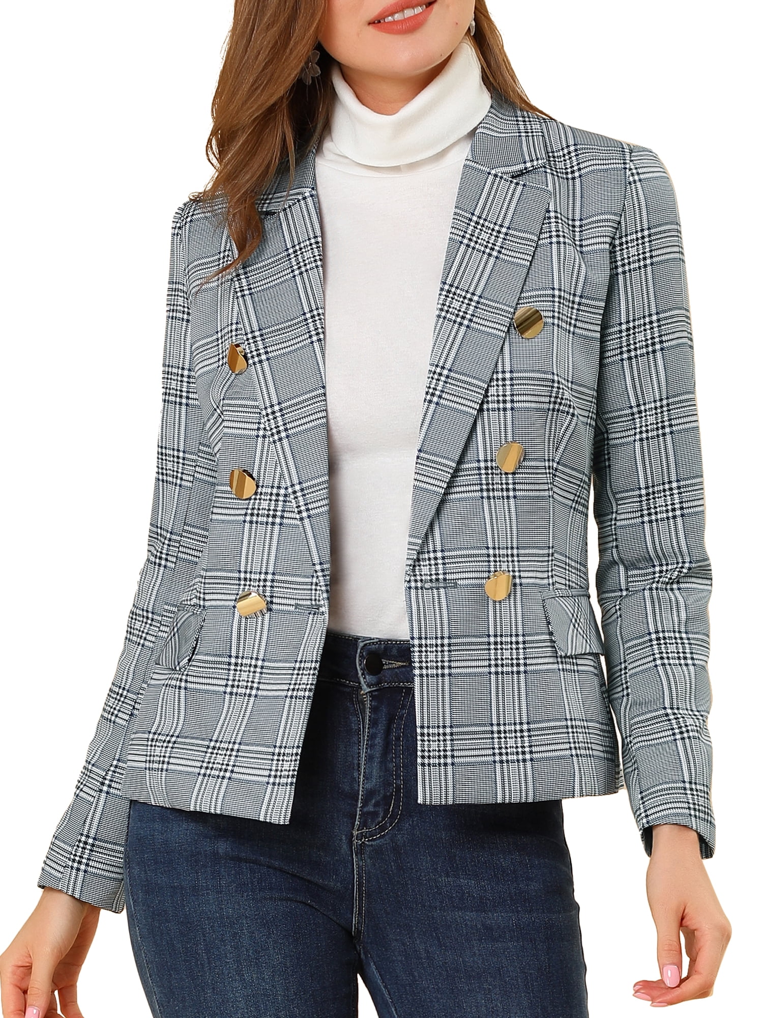 Women's Vintage Herringbone Blazer – Notch Lapel Single Breasted Jacket With Flap Pockets, Retro Office & Party Wear