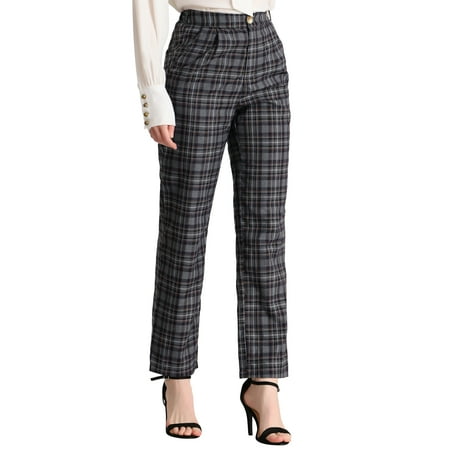 MODA NOVA Juniors Plaid Elastic Waist Button Zipper Straight Leg Long Pants