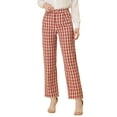 thumbnail image 1 of INSPIRE CHIC Women's Plaid Elastic Waist Button Zipper Straight Leg Long Pants XL Red Beige, 1 of 5